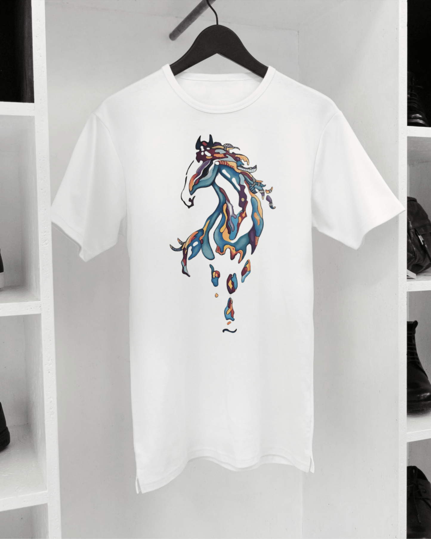 Abstract Stallion T-Shirt – White Graphic Tee by Inkognito - Inkognito