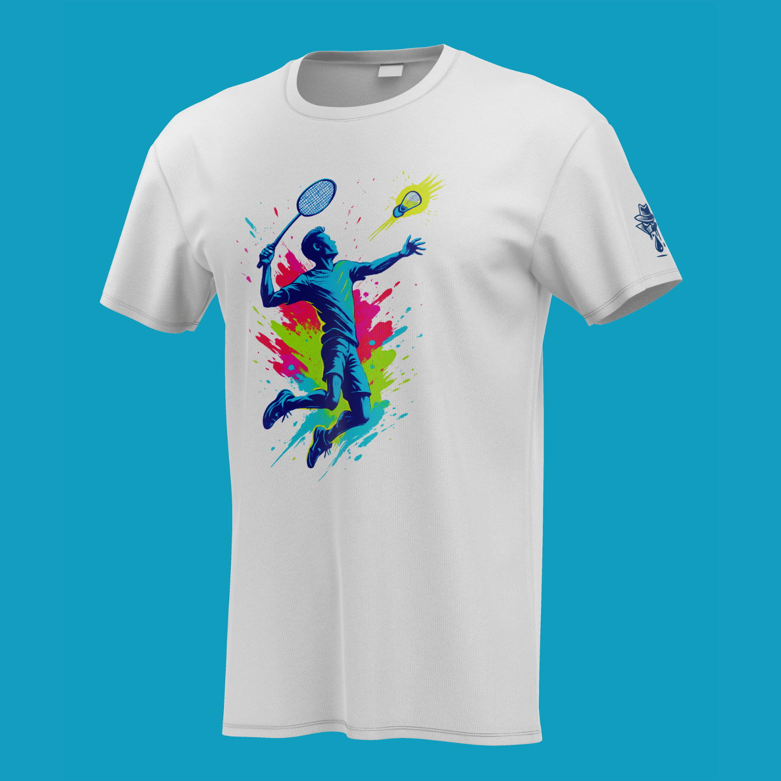 Jump smash badminton silhouette with paint burst
