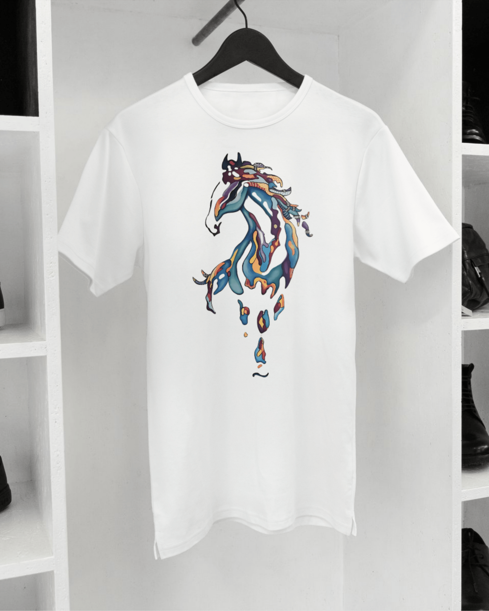 Abstract Stallion T-Shirt – White Graphic Tee by Inkognito - Inkognito