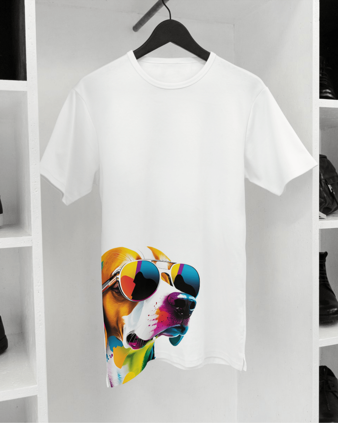 Funky Dog in Sunglasses T-Shirt – White Graphic Tee - Inkognito