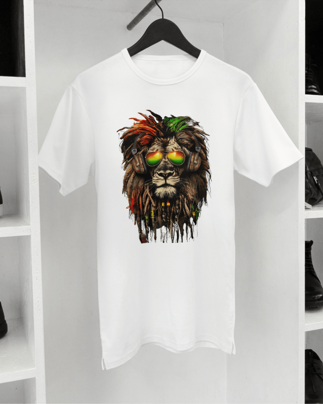 Rasta Lion Graphic Tee – Headphone Vibe Printed T-Shirt - Inkognito
