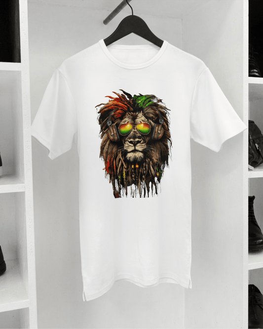 Rasta Lion Graphic Tee – Headphone Vibe Printed T-Shirt - Inkognito